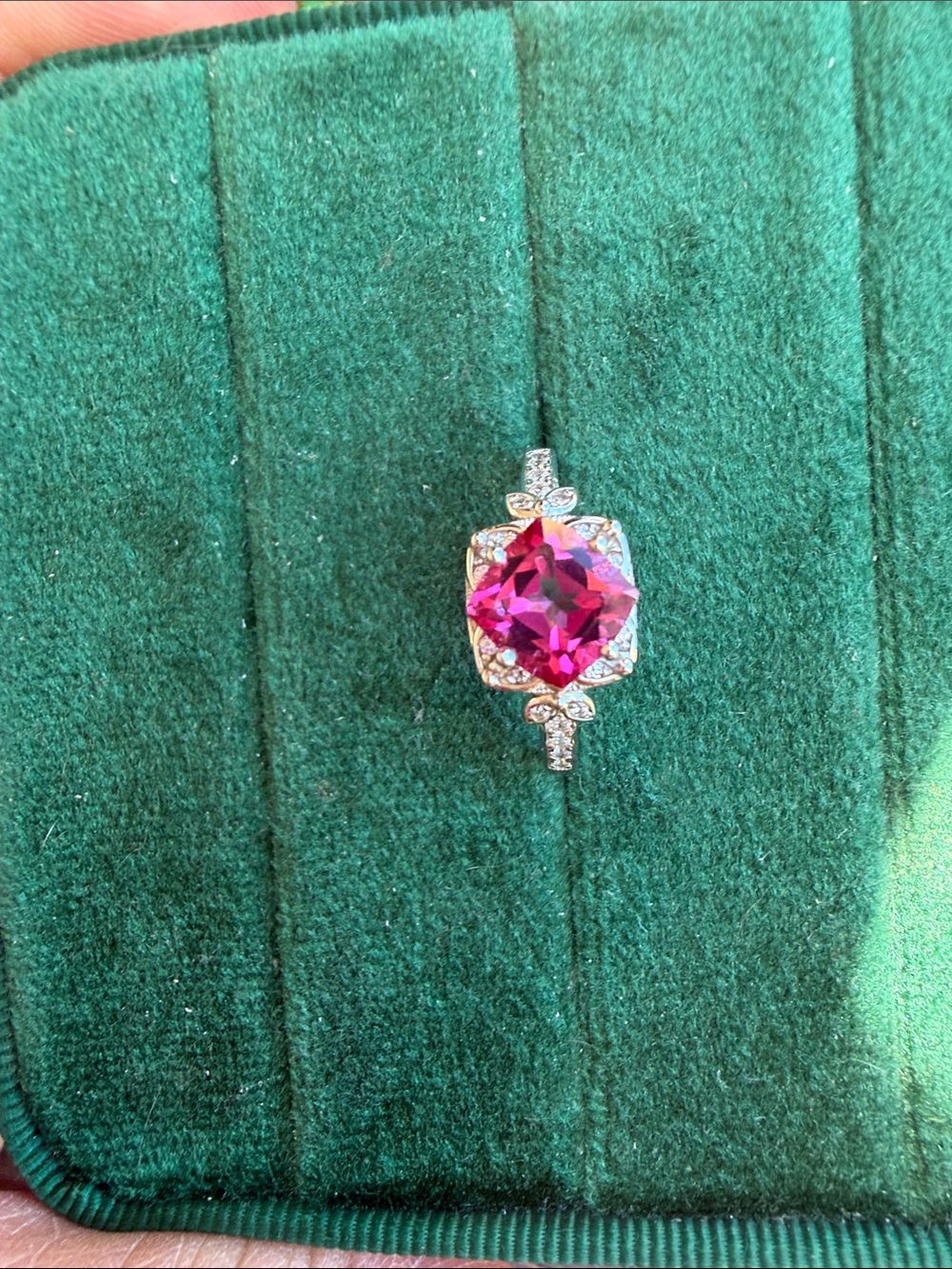 Elegant Pink topaz Cushion-Cut Halo Ring size 7/8 can fit adjustable